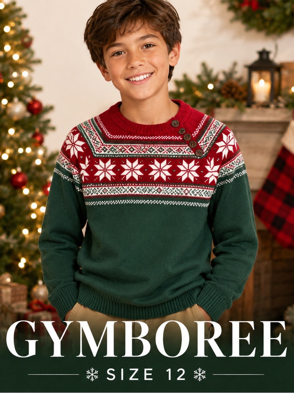 Kids Christmas Fair Isle Snowflake Sweater Red Green Holiday Pullover/12